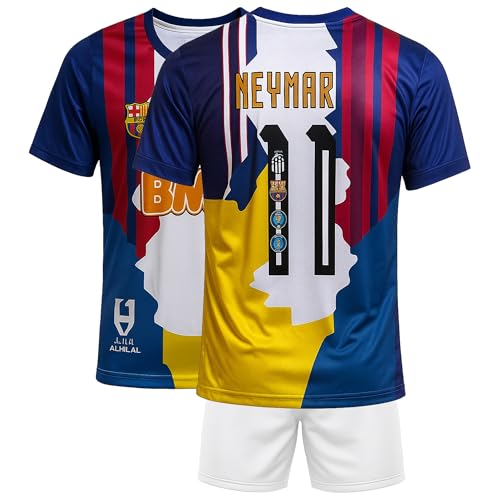 Neymar Fan Trikot für Kinder | Besondere Edition mit Farben Seiner Clubs | Fußball Shirt Jungen Set | Größen 152 von Qycksouth