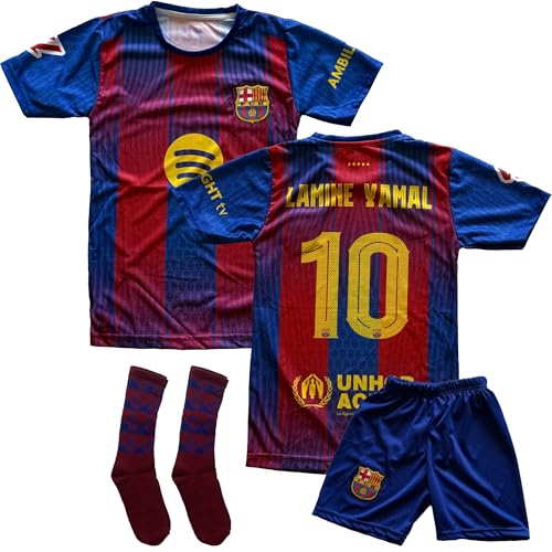Qycksouth Ard Lamine Yamal Trikot Kinder Set mit Shorts & Socken – Barcelona Look – Trikot für Jungen Mädchen – Atmungsaktiv & Bequem – Größen 152 von Qycksouth