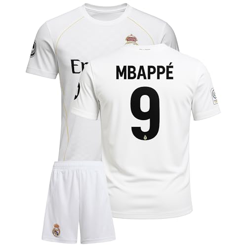 Qycksouth Mbappé #9 Trikot für Kinder 2026 – Weißes Fußball Trikot Set mit Shorts – Fan Design – Neu Saison Outfit – Jugendgrößen 140 von Qycksouth