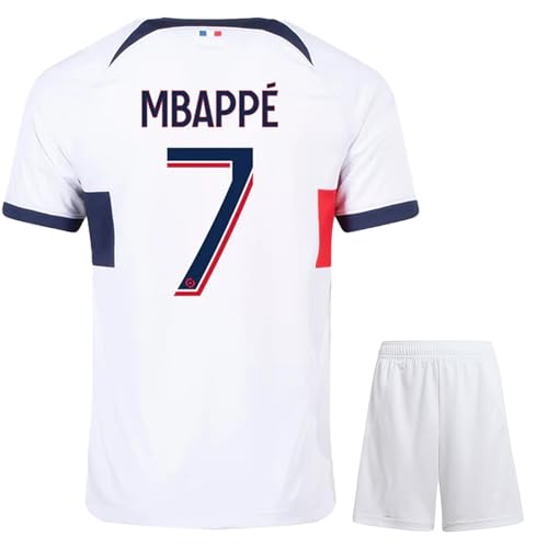 Qycksouth Mbappé Nr.7 Trikot Kinder Set – Weißes Fußball Outfit mit Shorts – Fan Trikot Jungen – Atmungsaktiv & Komfortabel – Retro Design 152 von Qycksouth