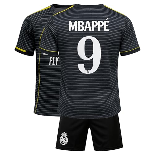 Qycksouth Mbappé Nr.9 Trikot für Kinder 2026 Schwarz Set mit Shorts – Fußball Fan Trikot Jungen – Neu Saison – Kompatibel mit Mbappé Fans – Jugendgrößen 164 von Qycksouth