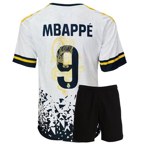 Qycksouth Mbappe R.Madrid Nr 9 Drache Retro Limitierte Auflage, Trikot für Kinder und Shorts Sporttrikot, Fußballtrikot Trainingstrikots, Kinder Trikot Mit Kurz Fußballfans (164) von Qycksouth