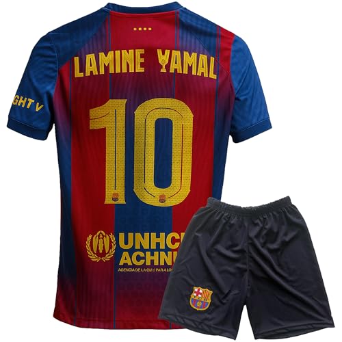 Qycksouth Yamal 10 Trikot Kinder Barcelona Set Kurzarm Shirt mit Hose Jungen Fußball Outfit Trikot für Kinder Trikotset Fanstyle 2026 Saison Größen 176 von Qycksouth