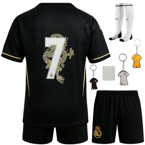 IHIMI Star Nr.7 Trikot Kinder Set Schwarz – Trikot mit Shorts & 1x Zufälliger Schlüsselanhänger – Real Fan Trikot 2024 – Für Kinder 152 von Qycksouth