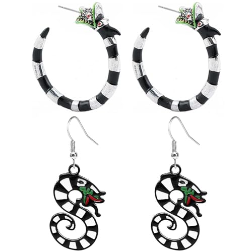 2 Stück Halloween Kostüm Zubehör Schlange Ohrringe Set Gothic Schwarz und Weiß Schlange baumeln und Creolen für Frauen und Mädchen, Halloween Zubehör, Gothic Partys und gruselige Dress Up Kleidung von Qylazune