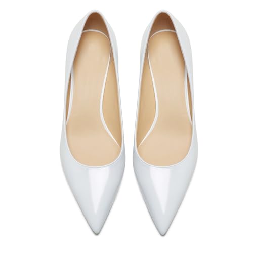 Qynthra Damen Court Schuhe Klobiger Blockabsatz Lackleder Spitz Zehen Brautschuhe Für Hochzeitszeremonie Und Empfang Memory Foam Einlegesohle,White5cm,38 EU von Qynthra