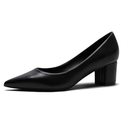 Qynthra Damen Court Schuhe Klobiger Blockabsatz Mit Memory Foam Spitz Zehen Brautschuhe Für Hochzeit Und Empfang Atmungsaktives Mattes Lederfutter,Black5cm,40 EU von Qynthra
