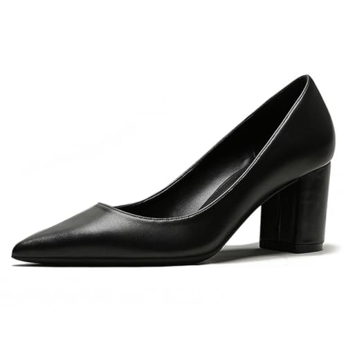 Qynthra Damen Court Schuhe Klobiger Blockabsatz Mit Memory Foam Spitz Zehen Brautschuhe Für Hochzeit Und Empfang Atmungsaktives Mattes Lederfutter,Black7cm,38 EU von Qynthra