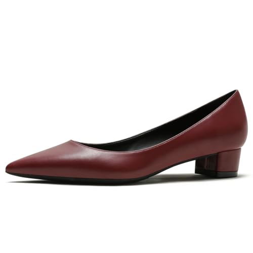 Qynthra Damen Court Schuhe Klobiger Blockabsatz Mit Memory Foam Spitz Zehen Brautschuhe Für Hochzeit Und Empfang Atmungsaktives Mattes Lederfutter,Burgundy3cm,43 EU von Qynthra