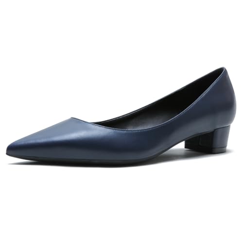 Qynthra Damen Court Schuhe Klobiger Blockabsatz Mit Memory Foam Spitz Zehen Brautschuhe Für Hochzeit Und Empfang Atmungsaktives Mattes Lederfutter,Deep blue3cm,36 EU von Qynthra