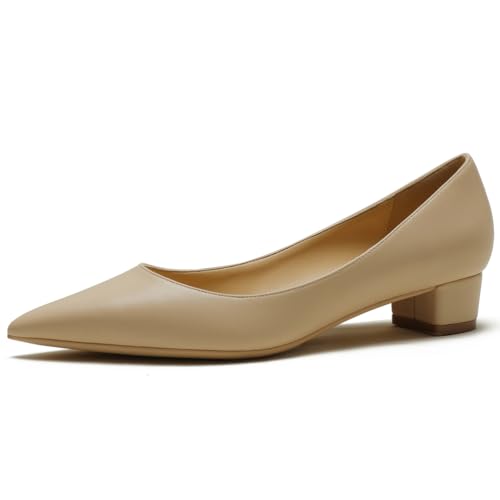 Qynthra Damen Court Schuhe Klobiger Blockabsatz Mit Memory Foam Spitz Zehen Brautschuhe Für Hochzeit Und Empfang Atmungsaktives Mattes Lederfutter,Nude3cm,42 EU von Qynthra