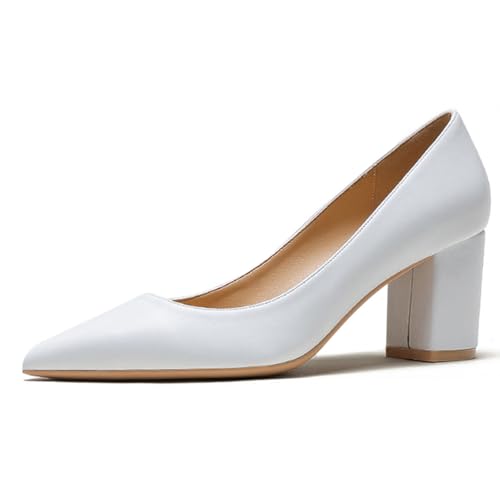 Qynthra Damen Court Schuhe Klobiger Blockabsatz Mit Memory Foam Spitz Zehen Brautschuhe Für Hochzeit Und Empfang Atmungsaktives Mattes Lederfutter,White7cm,41 EU Qynthra Damen Court Schuhe Klobiger Blockabsatz Mit Memory Foam Spitz Zehen Brautschuhe Für Hochzeit Und Empfang Atmungsaktives Mattes Lederfutter,White7cm,41 EU von Qynthra