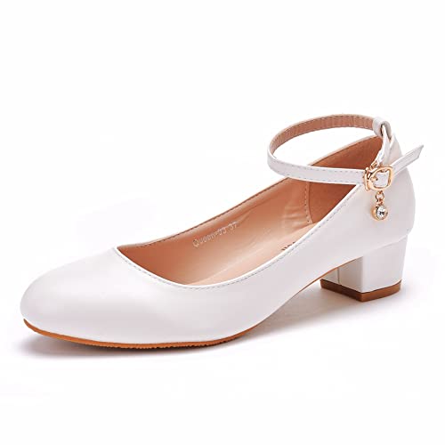 Qynthra Damen Court Schuhe Knöchelriemen Niedriger Blockabsatz Rundspitze Weiß Glattleder Kristall Detail Mary Jane Für Hochzeit Büro Abend,Weiß,36 EU Qynthra Damen Court Schuhe Knöchelriemen Niedriger Blockabsatz Rundspitze Weiß Glattleder Kristall Detail Mary Jane Für Hochzeit Büro Abend,Weiß,36 EU von Qynthra