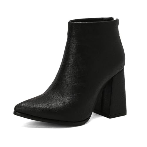 Qynthra Damen Court Stiefel Blockabsatz Spitz Ankle Boots Für Büro Und Abendoutfits Kunstleder Langlebige Sohle,Schwarz,49 EU von Qynthra