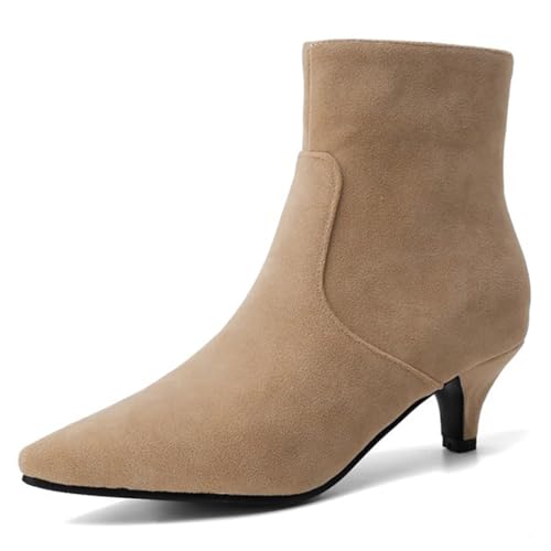 Qynthra Damen Court Stiefel Blockabsatz Spitz Ankle Boots Für Büro Und Abendoutfits Kunstleder Memory Foam Einlegesohle,Almond,43 EU von Qynthra