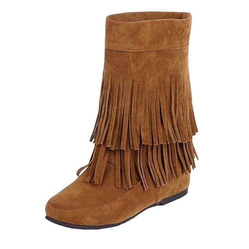 Qynthra Damen Fransenstiefel Flacher Absatz Wildlederstiefel Mittlere Wade Mit Quasten Für Festival Und Alltag Atmungsfutter Gummisohle,Gelb,39 EU Qynthra Damen Fransenstiefel Flacher Absatz Wildlederstiefel Mittlere Wade Mit Quasten Für Festival Und Alltag Atmungsfutter Gummisohle,Gelb,39 EU von Qynthra