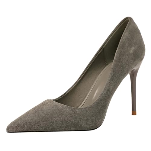 Qynthra Damen High Heels Wildleder Spitz Zeh Stiletto Absatz Pumps Klassisch Für Party Abend Hochzeit Ball Büro Abendessen Und Date,Grau,41 EU von Qynthra