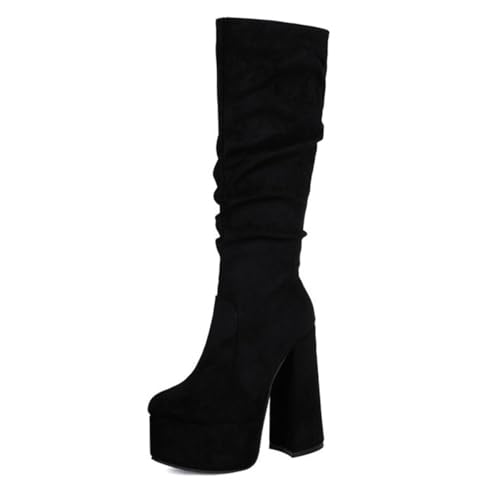 Qynthra Damen Kniehohe Plateaustiefel Wildleder Blockabsatz Seitlicher Reißverschluss Lockerer Stil Bequem Büro Alltag Reisen,Schwarz,39 EU Qynthra Damen Kniehohe Plateaustiefel Wildleder Blockabsatz Seitlicher Reißverschluss Lockerer Stil Bequem Büro Alltag Reisen,Schwarz,39 EU von Qynthra