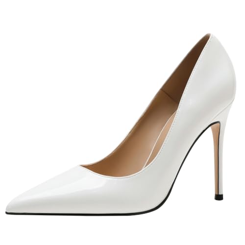 Qynthra Damen Lackleder Absätze Klassisch Stiletto Pumps Spitze Zehen Court Schuhe Für Abend Party Und Besondere Anlässe,White(Heel:6cm),34 EU von Qynthra