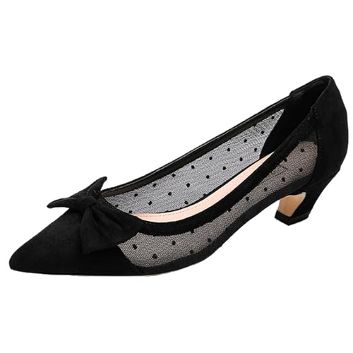 Qynthra Damen Mesh Ballettschuhe Mit Schleifendetail Netz Atmungsaktiv Weite Passform Schlupfschuhe Bequem Für Sommerkleider Büro Und Beruf,Small Polka,40 EU von Qynthra