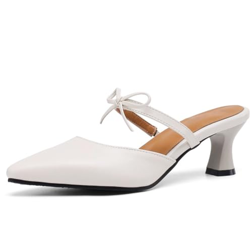 Qynthra Damen Mules Spitz Zeh Kitten Absatz Mit Schleifenband Für Büro Abenddate Hochzeit,Beige,41 EU Qynthra Damen Mules Spitz Zeh Kitten Absatz Mit Schleifenband Für Büro Abenddate Hochzeit,Beige,41 EU von Qynthra