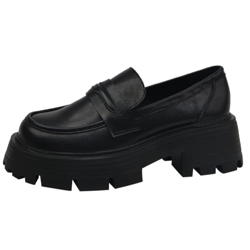 Qynthra Damen Penny Loafers mit Weitenbreite Plateau, Schlupf-Schuhe mit Komfort-Fußbett Dicken Sohlen aus Kunstleder für Business und Freizeit,Matte Black,35 EU von Qynthra