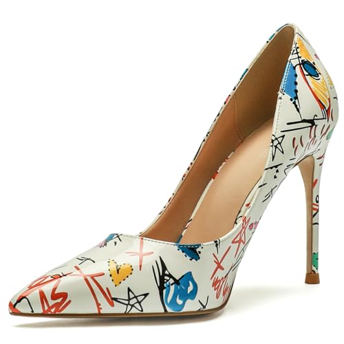 Qynthra Damen Pumps Künstlerischer Druck Stilettoabsatz Weiß/Schwarz Farbiges Muster Hochhackig Für Party Hochzeit Abendkleid,Weiß,40 EU Qynthra Damen Pumps Künstlerischer Druck Stilettoabsatz Weiß/Schwarz Farbiges Muster Hochhackig Für Party Hochzeit Abendkleid,Weiß,40 EU von Qynthra