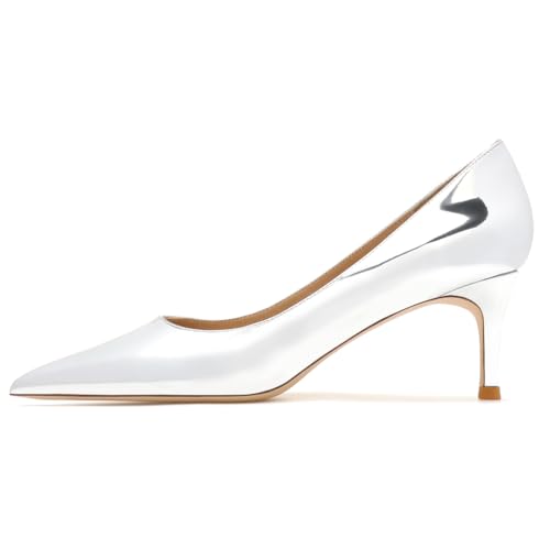 Qynthra Damen Pumps Metallic Silber Spitzem Zehen Stiletto Hohem Absatz Klassische Lack Court Schuhe Für Büro Alltag Abend,Silver(Heel:6cm),43 EU von Qynthra
