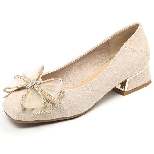Qynthra Damen-Pumps Mit Blockabsatz - Quadratische Spitze Mit Strass-Schleife Für Hochzeit & Büro,Apricot,36 EU Qynthra Damen-Pumps Mit Blockabsatz - Quadratische Spitze Mit Strass-Schleife Für Hochzeit & Büro,Apricot,36 EU von Qynthra