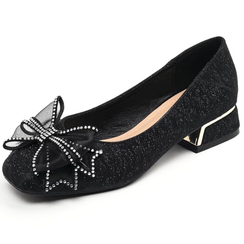 Qynthra Damen-Pumps Mit Blockabsatz - Quadratische Spitze Mit Strass-Schleife Für Hochzeit & Büro,Schwarz,37 EU Qynthra Damen-Pumps Mit Blockabsatz - Quadratische Spitze Mit Strass-Schleife Für Hochzeit & Büro,Schwarz,37 EU von Qynthra