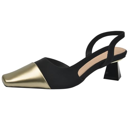 Qynthra Damen Pumps Quadratische Spitze Asymmetrischer Blockabsatz Zweifarbig Mit Riemchen Für Hochzeit Büro Verabredung,Schwarz,38 EU von Qynthra