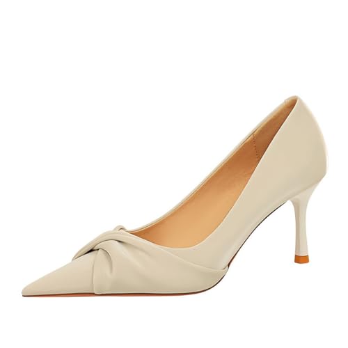 Qynthra Damen Pumps Spitz 7cm/10cm Stiletto Absatz mit Twist Detail Bequem & Stabil für Hochzeit & Formelle Anlässe,Beige 7cm,38 EU von Qynthra