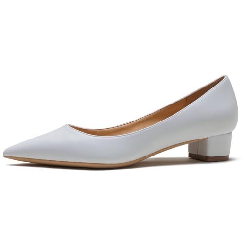 Qynthra Damen Pumps Spitz Niedriger Blockabsatz Matt Für Büro Arbeit Alltag Spaziergänge Freizeitlook,Weiß,36 EU von Qynthra