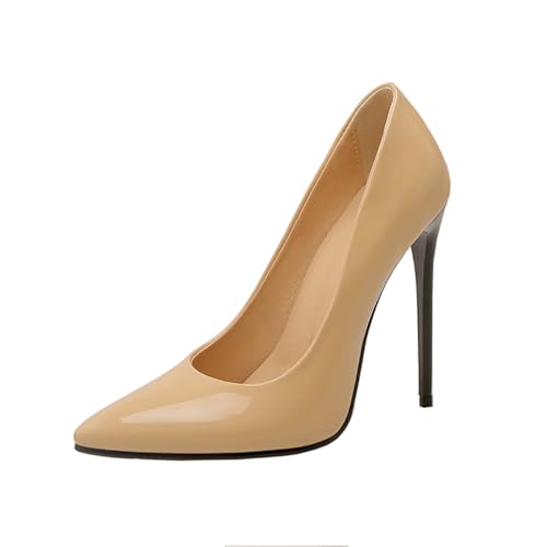 Qynthra Damen Pumps Spitze Lackleder 12cm Stöckelschuh Mit Schwarzer Ferse 14 Farben Erhältlich Größen 34-52 Ideal Für Nachtclubs Rote Teppiche,Apricot,48 EU von Qynthra