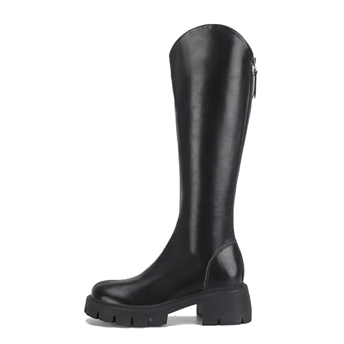 Qynthra Damen Reitstiefel Blockabsatz Mit Ziernähten Kniehohe Stiefel Für Herbst Winter Outdoor Und Alltag Atmungsaktives PU Leder Warmes Futter,Black extra Wide,36 EU von Qynthra