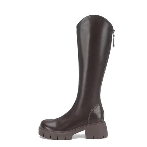 Qynthra Damen Reitstiefel Blockabsatz Mit Ziernähten Kniehohe Stiefel Für Herbst Winter Outdoor Und Alltag Atmungsaktives PU Leder Warmes Futter,Brown extra Wide.,38 EU von Qynthra