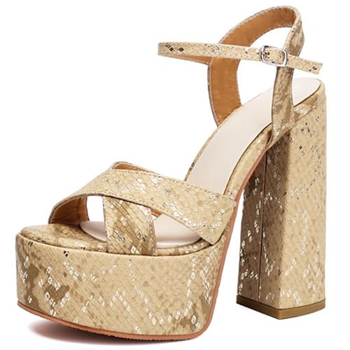 Qynthra Damen Sandalen Plateau Metallisch Schlangenmuster Blockabsatz Knöchelriemen Erhältlich In Weiß Rosa Aprikot Gelb Ideal Für Poolpartys Musikfeste,Gelb,43 EU Qynthra Damen Sandalen Plateau Metallisch Schlangenmuster Blockabsatz Knöchelriemen Erhältlich In Weiß Rosa Aprikot Gelb Ideal Für Poolpartys Musikfeste,Gelb,43 EU von Qynthra