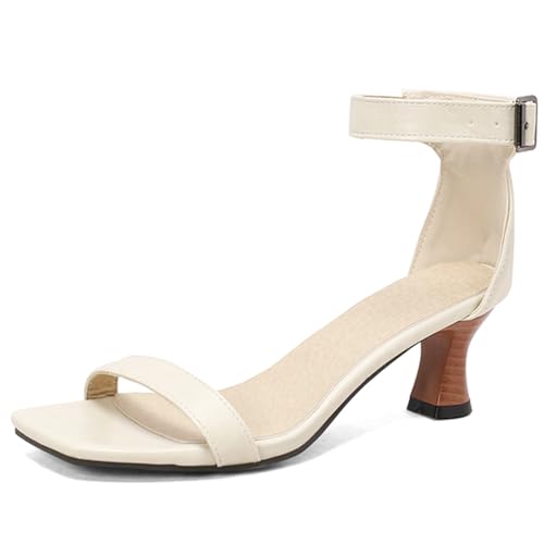 Qynthra Damen Sandalen Plateau Quadratische Spitze Dicker Blockabsatz Mit Knöchelriemen Sommer Freizeitschuhe Für Strand Urlaub Spaziergang Ausflug,Beige,40 EU von Qynthra