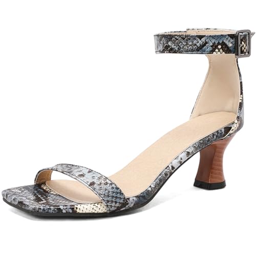Qynthra Damen Sandalen Plateau Quadratische Spitze Dicker Blockabsatz Mit Knöchelriemen Sommer Freizeitschuhe Für Strand Urlaub Spaziergang Ausflug,Grey Blue,47 EU von Qynthra
