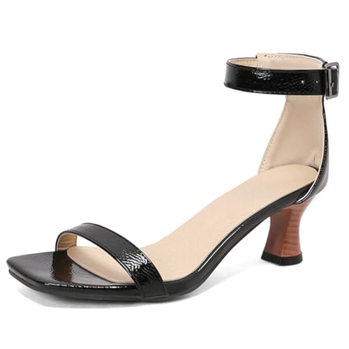 Qynthra Damen Sandalen Plateau Quadratische Spitze Dicker Blockabsatz Mit Knöchelriemen Sommer Freizeitschuhe Für Strand Urlaub Spaziergang Ausflug,Schwarz,35 EU von Qynthra