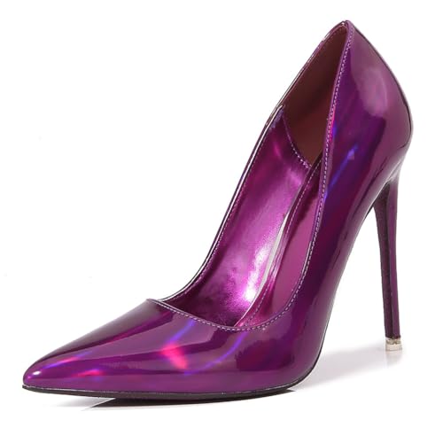 Qynthra Damen Spitz Zeh Geschlossen Hoher Absatz Glattleder Metallisch Abendschuhe Für Party Hochzeit Formelle Anlässe Stiletto Absatz Elegant,Lila,45 EU von Qynthra