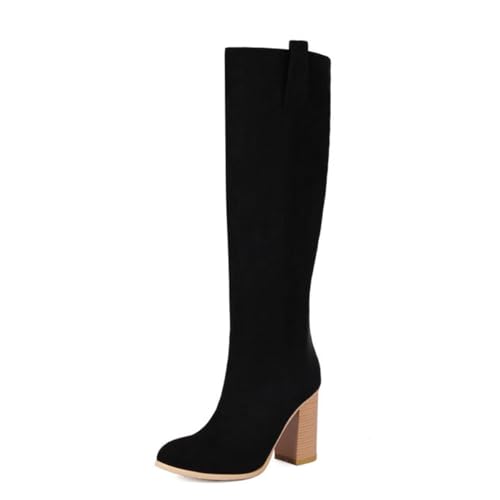 Qynthra Damen Stiefel Kniehoch Aus Wildleder Mit Blockabsatz Und Runder Spitze Für Herbst Büro Outfits Und Winter Streetstyle Bequemes Futter,Schwarz,36 EU von Qynthra