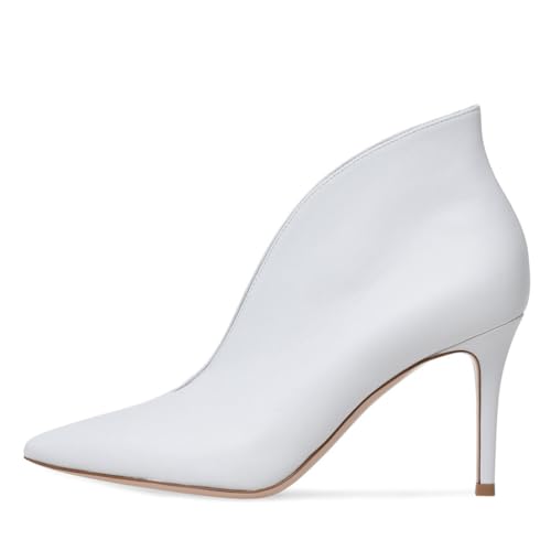 Qynthra Damen Stiefeletten Stiletto Absatz Spitz Zehen Mode Stiefel Für Abendbankett Und Cocktailparty Atmungsaktives PU Obermaterial Memory Einlegesohle,Weiß,38 EU von Qynthra
