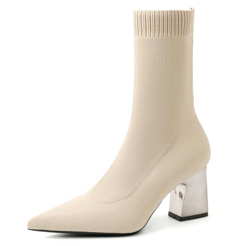 Qynthra Damen Strick Sock Boots Metall Blockabsatz Spitzem Zehen Mode Party Abend Büro,Khaki,35 EU Qynthra Damen Strick Sock Boots Metall Blockabsatz Spitzem Zehen Mode Party Abend Büro,Khaki,35 EU von Qynthra