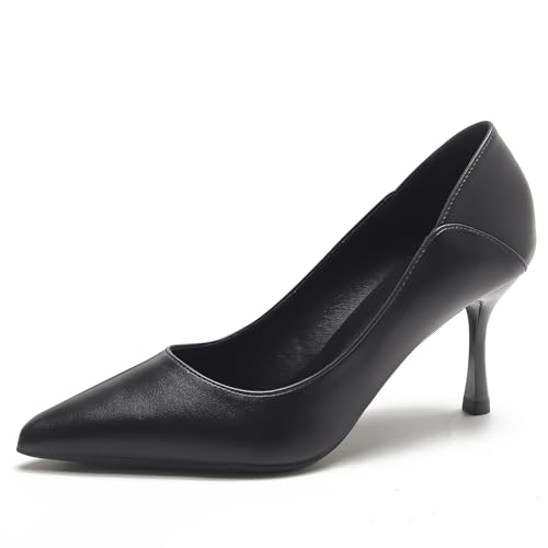 Qynthra Damenlederpumps Mit Spitzem Zehen Stiletto Absatz Klassische Formelle Schuhe Für Arbeit Büro Abend,Black(Heel:7cm),37 EU von Qynthra