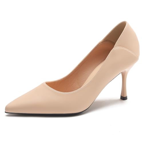 Qynthra Damenlederpumps Mit Spitzem Zehen Stiletto Absatz Klassische Formelle Schuhe Für Arbeit Büro Abend,Nude(Heel:5cm),38 EU von Qynthra