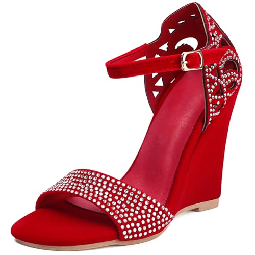 Qynthra Damens Plateau Sandalen Mit Strass Stepp Design Und Wildleder Obermaterial High Heel Abendschuhe Für Laufsteg Und Partys,Rot,42 EU Qynthra Damens Plateau Sandalen Mit Strass Stepp Design Und Wildleder Obermaterial High Heel Abendschuhe Für Laufsteg Und Partys,Rot,42 EU von Qynthra