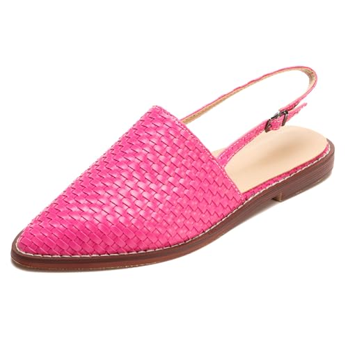 Qynthra Geflochtene Leder Slingback Mules für Damen Bequem Schlupf Niedriger Absatz Geschlossene Spitze Zehe Sandalen Boho Rückenlos Verstellbarer Riemen mit Schnalle,Rosa,36 EU von Qynthra