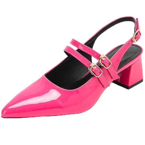 Qynthra Glänzende Lack-Mary-Jane-Pumps Mit Blockabsatz Spitzer Zehe Und DREI Riemen Für Damen In Gelb Pink Grün Erhältlich Ideal Für Büro Und Stilvolle Termine,Rose red,39 EU Qynthra Glänzende Lack-Mary-Jane-Pumps Mit Blockabsatz Spitzer Zehe Und DREI Riemen Für Damen In Gelb Pink Grün Erhältlich Ideal Für Büro Und Stilvolle Termine,Rose red,39 EU von Qynthra