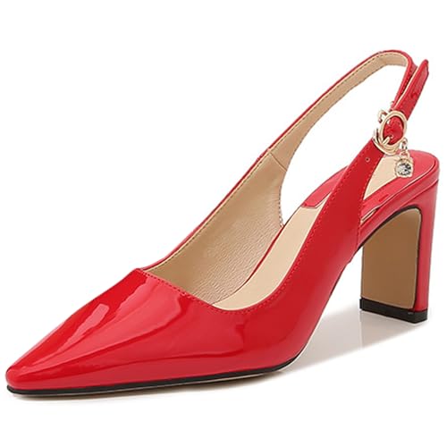 Qynthra Lack-Slingback-Pumps Mit Spitzem Zeh Blockabsatz Für Damen In Weiß Schwarz Beige Rot Ideal Für Büro Und Cocktailpartys,Rot,43 EU Qynthra Lack-Slingback-Pumps Mit Spitzem Zeh Blockabsatz Für Damen In Weiß Schwarz Beige Rot Ideal Für Büro Und Cocktailpartys,Rot,43 EU von Qynthra